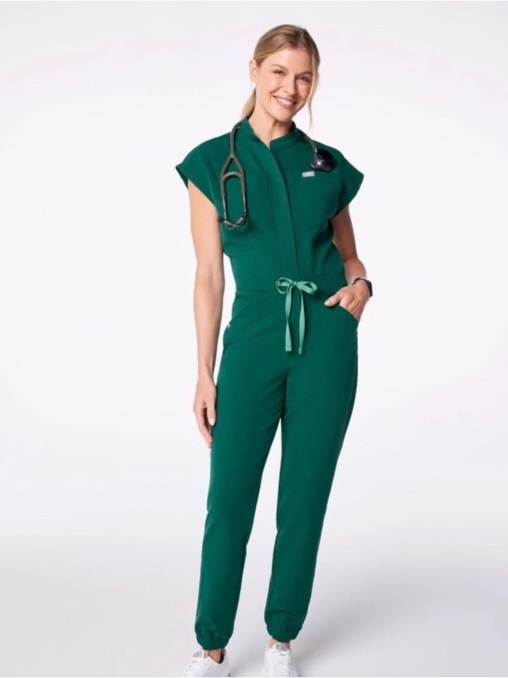 FIGS Green Jumpsuit with Tie Waist